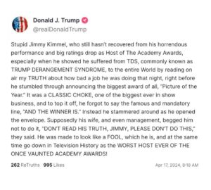 John Ross Bowie Instagram - In which the former guy appears to confuse Jimmy Kimmel with Al Pacino. I look forward to all the people pointing out the senile things Joe has done, but none of those are quite as funny as mixing up the host of the Man Show with the star of Crusing. 
This would have been avoidable if Trump just, you know, hadn’t commented on am awards show, but as several jurists in the Southern District of New York will tell you, he cannot shut up.