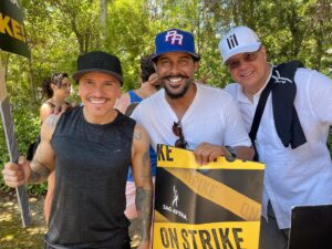 Jon Huertas Instagram - What a day of solidarity!!! It’s a wonderful sight to see so many show up for each other, in @sagaftra @wgawest @wgaeast @iatse @directorsguild #teamsters were all in full force yesterday walking, chanting, a little dancing and demanding that we come to a fair deal with the #amptp - LFG!!! #onepeople #afrolatino #afrolatina #latinamerica #latina #latino #latine  #latinx #latinidad #america