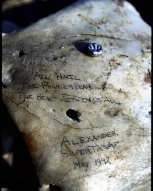Jon Krakauer Instagram - In July 1993, I made the first of several visits to the bus where Chris McCandless spent the final months of his life. Many of Chris’ belongings were still present, including a gold crown that (according to his journal) had fallen off one of his molars. In this photo I shot inside the bus, the crown is visible on top of a grizzly bear skull. The bear had been killed long before Chris arrived in Alaska, but he definitely wrote the graffito on the skull: ALL HAIL THE PHANTOM BEAR, THE BEAST WITHIN US ALL. ALEXANDER SUPERTRAMP MAY 1992