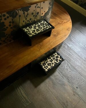 Jonathan Ross Instagram - A few weeks back I posted that I got a ton of tools from #ryobiuk and intended doing a bit of woodwork. Here are the dog steps I made for Spooky. I bodged it a bit because I think I need a mitre saw to do the angled corners on the edging. Used mdf this time. Carpet was left-over from a while back. I’m pleased with them but Spooky still wants to be lifted on to the bed. Am working on a new design…