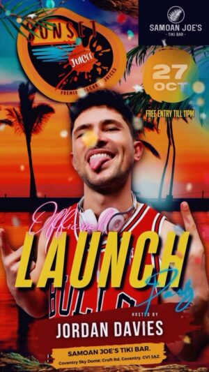 Jordan Davies Instagram - Fancy joining us for the launch party this Friday… then you know what to do. Tag your mates you’re bringing, free entry, vip & a booth 8 UNLIMITED SUNSET JUICE ALL NIGHT LONG.. Winner announced Friday