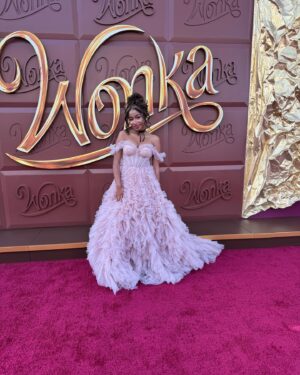 Jordyn Curet Instagram - @wonkamovie 🍫
.
.
.
.
@wonkamovie thank you for inviting me! This cast is absolutely incredible. And a special congratulations to my friend @calahlane 🥹 so proud of you sis!! 
.
.
.
#jordyncuret #wonkalapremiere #wonkapremiere #wonka #timotheechalamet #calahlane #mayhementertainmentpr #dbatalent