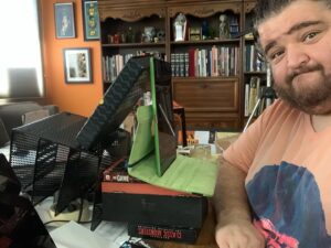 Jorge Garcia Instagram - This was my hastily put together camera set up for my chat with @cancergetslost. Now that I look at it I’m shocked it didn’t come tumbling down half way thru.