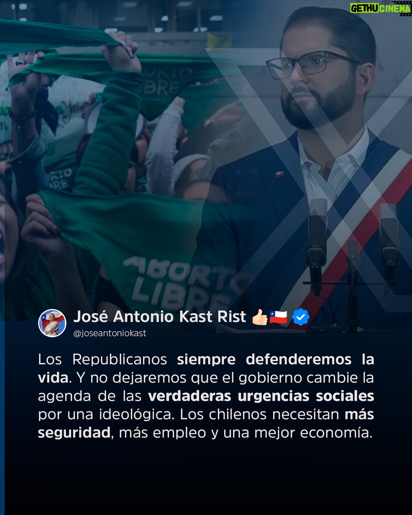 José Antonio Kast - 22.5K Likes - Los Republicanos siempre defenderemos la vida. Y no dejaremos que el gobierno cambie la agenda de las verdaderas urgencias sociales por una ideológica. Los chilenos necesitan más seguridad, más empleo y una mejor economía.
#CuentaREgresiva