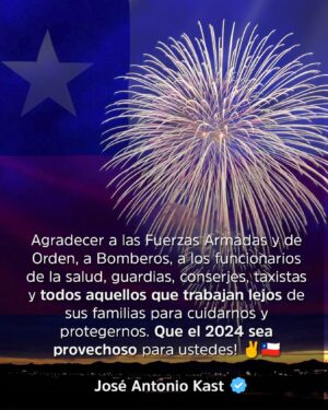 José Antonio Kast Instagram - Feliz año nuevo a todos nuestros compatriotas ✌🏻🇨🇱