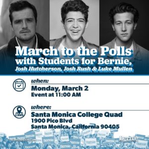 Joshua Rush Instagram - Let’s win with a movement for us all! I’m joining @jhutch1992 and @thelukemullen at Santa Monica College and Loyola Marymount University TOMORROW because we all deserve healthcare, a green new deal, and the better life that Bernie will bring us, and it starts with electing the best candidate for all of us on this Democratic field: @BernieSanders! ➡️SWIPE to see where to join us!