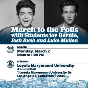 Joshua Rush Instagram - Let’s win with a movement for us all! I’m joining @jhutch1992 and @thelukemullen at Santa Monica College and Loyola Marymount University TOMORROW because we all deserve healthcare, a green new deal, and the better life that Bernie will bring us, and it starts with electing the best candidate for all of us on this Democratic field: @BernieSanders! ➡️SWIPE to see where to join us!