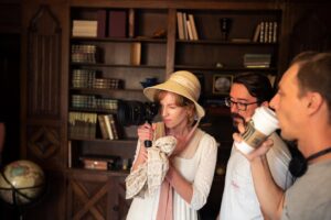 Julia Aks Instagram - short film coming. never worked harder. nothing but joy :)

co-writer/co-director @stevegreist 
producer @legersk 
dp @lucamcbaby 
sound @darrenaug 
pd @leidongnirvana 
costumes @barrett_hutch & @paulahiggins 
hair @celestenina_g 
makeup @aliciarodriguez.fx 

bts @mikegan