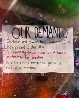 Julia Holter Instagram - inspired by the students. a student at the Occidental College Gaza Solidarity Encampment asked me about political actions i knew of in my time in college. i remember watching with horror the start of Bush’s “shock and awe” that was catastrophic for the people of Iraq and we marched against the US bombardment there but no the student mobilizing wasn’t something big like this. the organization and thoughtfulness of these students is inspiring and desperately needed. as yet another genocide unfolds, brought on in large part by my own country, and as all our reps ignore our calls for ceasefire month after month, the students are speaking out in a big way that is actually resonating. and yet at UCLA and USC here in LA so many peaceful student voices are being suppressed by some at the schools themselves and police, and many violently so. what are we doing? free Palestine, ceasefire now 
thank you @oxyjvp @oxysjp and @maeve.richards for the thoughtful discussion, art, and photos bc my phone camera is broken. Maeve drew the eye