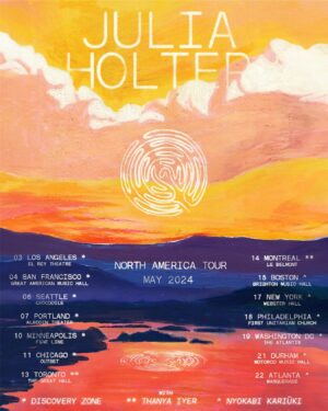 Julia Holter Instagram - 🌜 Excited for this upcoming May tour of North America, featuring @thee_bass_witch (fretless bass) @beth_goodfellow (percussion) @tashiwada (synth, bagpipe) and @kennethjohngilmore on sound 🌛

I’m so happy to be sharing the stages with luminaries @discoveryz0ne (LA to Chicago) @thanyaiyer (Toronto and Montreal) and @nkariuki_ (Boston to Atlanta). Feeling very fortunate to be absorbing the musical energies of all these lovely people and can’t wait to see you there 🙏🏼

Thanks again to the incredible @radha.v for the SUN MAZE poster 🌞
