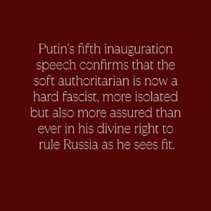 Julia Ioffe Instagram - “Under gray skies and a wet May snow, Vladimir Putin was inaugurated to his fifth term as Russian president on Tuesday, though I will be honest and say, I had to look that number up. It is a meaningless one, anyway. What is a presidential term to a man who intends to be king until he dies?”

Read Julia Ioffe’s full essay at the link in bio.

Photos: Sergei Bobylyov/Pool/AFP; Ilya Pitalev/SPUTNIK/AFP.