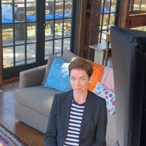 Julianne Nicholson Instagram - Home office today talking about @mareofeasttown coming out April 18. @hbomax made it easy.  Thank you @guiniushair and @blondiewoodbeauty I’ve missed you. 💗