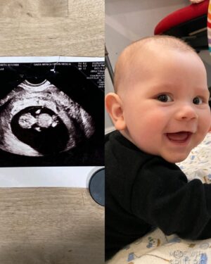 Julie McNiven Instagram - One year apart. ❤️❤️❤️ 
***this is Jetson in the womb and out of the womb!! NOT PREGNANT! I am retired! No more babies!!! ***