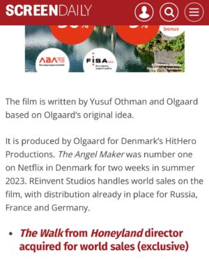 Julie R. Ølgaard Instagram - VILDE nyheder at starte ugen med🎬 It’s official!!! “Englemageren” er solgt til USA, med forventet biografpremiere i sensommeren. Jeg er glad og stolt - og at se det på forsiden af @screendaily varmer os lidt om hjertet må jeg indrømme 🫶🏻 @reinventstudios YOU ROCK!!!🌟 @esbentonnesen @roland_moller @christopherlasso @finemanagement @johanne_bie @sophiegohrdp @jesperbaekdal @demylius @sfstudios_danmark @hitheroproductions og resten af verdens sejeste hold 🫶🏻