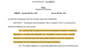 Justin J. Pearson Instagram - Racism is being further codified into Tennessee law. Please help us to resist and fight the passage of a Bill that would make it illegal to study reparations! This is a law targeted at Black people and descendants of enslaved Africans who built this country! Please sign the petition (link in my bio) to tell the Tennessee legislature to not ban the study of reparations! The House is holding a House floor session TOMORROW @ 9am to discuss this horrible bill being proposed by Representatives John Ragan and Cameron Sexton.

https://www.change.org/p/stop-tennessee-from-banning-the-study-of-reparations?signed=true