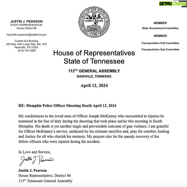 Justin J. Pearson - 2.7K Likes - This morning we learned about the devastating loss of MPD officer Joseph McKinney and the injuries of two of his fellow officers. We must do something to get guns off of our streets to protect our law enforcement officers and our communities. My heart and prayers are with Officer Joseph McKinney‘s family and loved ones.