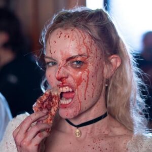 Justin Long Instagram - A piece of my neck and all of my heart 🩸💛 Happy Halloween! 🎃From The Losworths… The Bongs? 🤔😱 
👆these gruesome BTS of HOD were shot by the TERRIFYINGLY talented @willismiller - love to the whole Arkansas crew 🩸😘