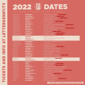 K. Trevor Wilson Instagram - We are going back out on the road! Get all the info at letterkenny.tv. Bad news, I have to miss 5 of the shows. Good news, I will be replaced on the shows by the incredible @jacob.tierney (I’m actually very jealous that I don’t get to do any shows with him). So now you can stop asking me when we’re going on tour again. 
Edit: For the people complaining that we are not doing enough Canadian dates, you had us exclusively for the first few years we were doing this show and we managed to get our East Coast and Ontario shows in before the pandemic shut us down. Our focus on this tour is making up the dates we had to cancel, we added shows that fit with the routing of the dates we already had to make up. This is a 2 month tour with very few days off for the cast so maybe appreciate that instead of whining about what we are not doing.