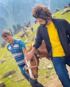 Kalyaan Dhev Instagram - #WorldConservationDay
 
Walk hand in hand instead of sitting on them. I know it’s not always possible, but be conscious and try. From last 2 days, I had been shooting in Sonmarg and our entire crew had to go up the hill. So, I chose to walk those 8kms everyday along with my horse 🐎 - Raju. 

I talked to Raju’s caretaker all through our route. 🐴 - He is just 8 years old and has an average of 7kgs grass everyday. He is strong and had been carrying people up and down the hill since he was four. It’s sad but, that was the only way the caretaker would earn his bread and butter. I felt good that he got 2 days of rest.

Through this journey, I held and talked to Raju. I felt a connection! Maybe that’s what we all need to feel, some love. Then, everything shall fall into place.