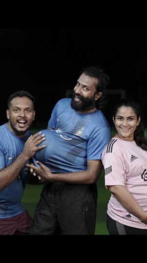 Karthik Surya Instagram - Gender Reveal Video coming soon.. 
Tutunu pranthaneda 😂😂
.
Turf : @plaza_sports_academy 
Jersey: @_playfit._ 
Edits: @akshay_fs