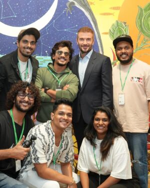 Karthik Surya Instagram - David Beckham⚽️♥️
With the legend🥹
.
#beckhamxmeta 
#beckhamxsara