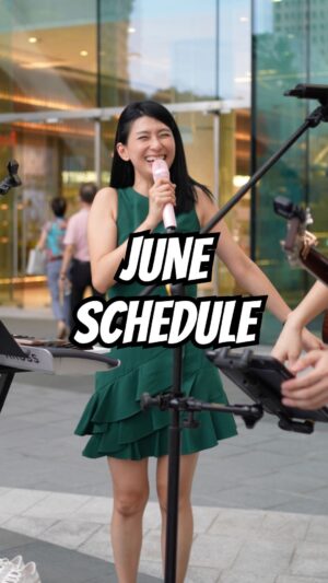 Karyn Wong Instagram - See you soon! 
P.S. still figuring out this vocal processor haha @citymusicsg 

𝗠𝘂𝘀𝗶𝗰 𝗜𝗻 𝗧𝗵𝗲 𝗖𝗶𝘁𝘆
5 June, 6.15pm to 8.15pm 
Suntec Plaza, outdoor area near Footlocker 
1st Year Anniversary Celebration! Come and join us for games! 
In collaboration with @sunteccity @citymusicsg @guitarstreet 

Regular performances every Wednesday at Suntec Plaza (outside Footlocker)
12, 19, 26 June, 6.15pm to 8.15pm

𝗢𝗿𝗶𝗴𝗶𝗻𝗮𝗹 𝗦𝗼𝗻𝗴 𝗟𝗮𝘂𝗻𝗰𝗵
In collaboration with @ltasg Thomson-East Coast Line (TEL) Stage 4 launch, @thegreatziyi and myself have done up an original song, so keep a lookout for this! 

𝗛𝗼𝘀𝘁𝗶𝗻𝗴
2 June, 8am to 12pm 
Cold Storage & Giant Kids Run 2024 
Palawan Green Sentosa 

8 June, 5pm to 9pm 
East Coast GRC Family Fiesta 
PAssionWave @ East Coast & Outward Bound Singapore 

𝗥𝗮𝗱𝗶𝗼 @love972fm
31 May, 7am to 10am 
7 June, 7am to 10am
14 June, 7am to 10am
16 June, 12pm to 4pm 
17 June, 11am to 2pm 
20 June, 11am to 2pm 
23 June, 4pm to 8pm 
28 June, 11am to 2pm 
30 June, 12pm to 4pm 

𝗦𝗶𝗻𝗴𝗶𝗻𝗴
1 June, 6.10pm (with @fattkew_theoneboyband ) 
Kampong Glam Dumpling Festival 2024
Outdoor Tentage at Albert Mall between OG Albert Complex & Fu Lu Shou Complex

22 June, 5.30pm (with @guitarstreet)
Little Furry Fair 2024 
@tampineswest Play@West between 890D & 897 Tampines Street 81
Bring your fur kids along! 🐶🐱🐾

29 June, 1.45pm (Solo) 
The MOVING Fundraising Concert @groundupinitiative 
Kampung Kampus, 91 Lorong Chencharu 

𝗠𝗲𝗿𝗺𝗮𝗶𝗱 𝗟𝗶𝘃𝗲 𝗦𝗵𝗼𝘄 
Representing @thesingaporemermaidschool 

9 June, 11.30am 
Ocean Aquatic Adventures
Tanglin Mall
Free admission for all, children welcome 
I’ll be reading a nice little tale! 👧🏻🧒🏻👶🏻👦🏻

𝗕𝘂𝘀𝗸𝗶𝗻𝗴
See you if I see you, and say hi! #BUSKaryn

💜 Partners
Vocal Class: @thesingingloft
Hair: @chambershairstudio @mervynlee_
Skin: @cheongdamskin
Watch: @orientstar.sgp
Emcee represented by: @flyentertains