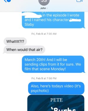 Kate Peterman Instagram - I was on set filming tonight’s episode when I found out about John. I was a wreck and looking for anything I could do, anything tangible to give him and then I was able to name a character after him and tell him about it.  I wish it could’ve been plastered across the screen the whole time. I wish it could’ve reflected how important and good he was. But it was all I had the ability to control and I’m grateful I got to tell him about it. You have to know where to look to see it, but let the record show that the vice president of Tasker Community College is named Vice President Jerrius Slaby.