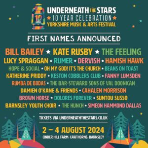 Kate Rusby Instagram - WHOOP WHOOP WAY-HAY!! 😆🤗😃⭐️⭐️⭐️⭐️⭐️⭐️⭐️⭐️⭐️⭐️⭐️⭐️⭐️⭐️🎪❤️🎪❤️🎪❤️🎪❤️🎪❤️🎪❤️🎪❤️
So delighted this amazingly talented lot are coming this year to @festunderstars to celebrate 10 years of our gorgeous festival. I am buzzing to bits!! 😁 see you there, who’s coming?? 😃🌸☀️