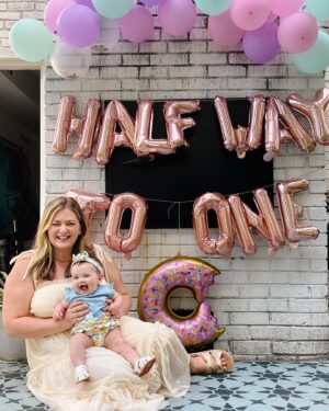Katie Carpenter Instagram - 6 months 🍩 1/2way to one! ✨I thought this day was always so far away, but now here we are (3 days late lol). 

Our baby girl is the best little cutie pie and brings so much joy to our lives. 

She loves:
🍩 people (She’s never met a stranger)! 🥰
🍩 tummy sleeping 😴
🍩 watching her furry brothers and sister 🐶🐾
🍩 lights & fans! 💡
🍩 peas 🫛
🍩 grabbing our arms during diaper changes, pulling it to her mouth, and giggling when we pull it back 😂
🍩 kicking her chunky little legs 🥖

Cannot believe she’s been in our lives for half a year. It’s been so incredible seeing her grow and change!! 🫶🏻