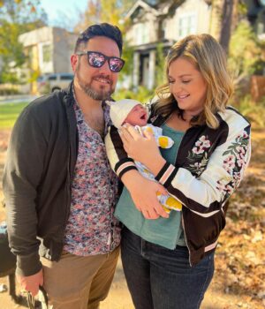 Katie Carpenter Instagram - We captured a smile! 😄 And also - I tried to breastfeed in public for the first time. Lots of ups and downs these days, but we wouldn’t trade it for anything. ❤️