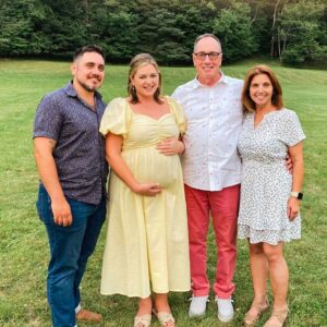 Katie Carpenter Instagram - The grandparents   the grandchildren (and me, lol!!) 🥰

I love that first photo. Spending time surrounded by my giggling, playing and screaming nieces and nephews made me so excited for what’s to come. 

My mother-in-law and sisters-in-law did an amazing job planning our “Parents to Bee” shower up in Olean, NY. 🐝 Loved the personal touch of the childhood photos of Kevin and I! It was also a family reunion so we got to see a ton of family and Kevin’s parents’ friends (who are basically family!)

We parked the RV on Kevin’s grandpa’s lot overlooking the tiny city, which is one of the best views you can get. 

One of my favorite memories was when we told my 3 year-old nephew, Bear, that I was going to have a baby. He said “I don’t know where your baby is.” I said, “it’s right here, in my tummy. See how round it is?” And he said, “no you’re just full.” Kids!!! 😆

We’re feeling very blessed to be showered by both of our families as we prep for our journey into parenthood. 🤗

#babyshowerinspo #babyshowerlook #pinkblushmaternity #babyshower #babyshowerdecor #babybump #parentstobee #olean #coedshower