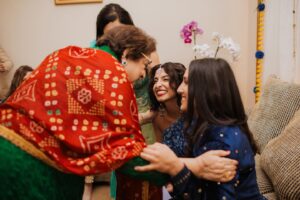 Kausar Mohammed Instagram - The Mesa-Gustin family came to the Mohammed home with gifts and baskets and asked for each other's daughters hands in marriage! Thank god everyone said yes! Favorite part of the Meetha-Muh? The pista milk (pistachio milk). 🫖Our Nurbibi Nanny made it with all the blessings. There was henna for the family and yes, Amalia’s shoes were stolen by the other side and only returned after a long negotiation (that included not just money, but a promise for both brides to get better at Urdu). Catch us in a year and find out! 🌀🧿💙

The next day was our civil ceremony was held with immediate family in our own little way… can’t wait to share. ☺️

📷: @lovekemedia