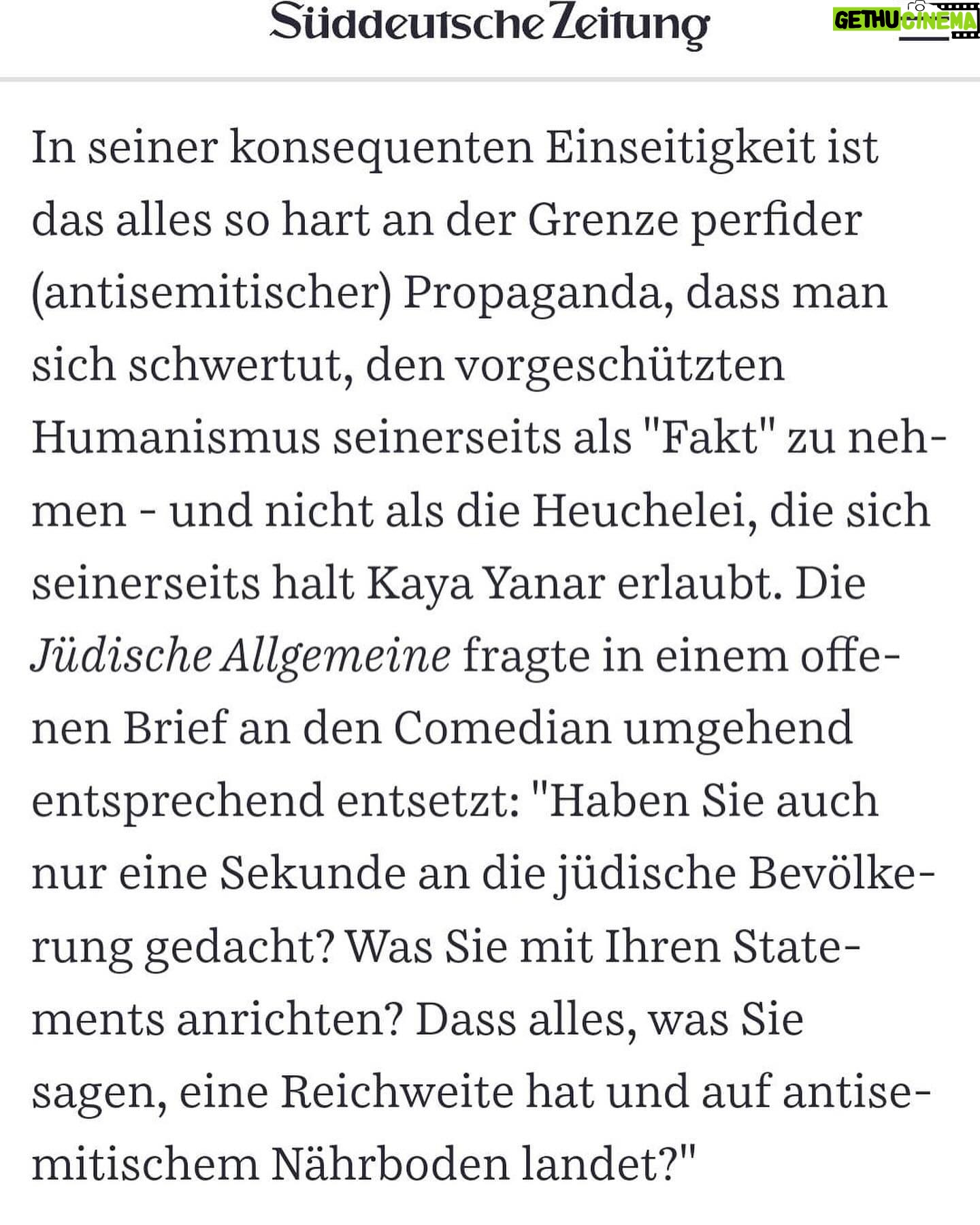 Kaya Yanar - 26.8K Likes - Der Antisemitismus-Vowurf, den sich jetzt manche Tastatur-Akrobaten aus deutschen Redaktionen herbeidichten wollen, ist haltlos und verletzend. Wie kann man aus einer Kritik an einem militärischen Vorgehen einer Regierung schlussfolgern, dass man das Volk Israels und sogar darüber hinaus alle Menschen jüdischen Glaubens dafür zur Verantwortung zieht? Diese Denke fühlt sich für mich rassistisch an und entspricht nicht meiner Art zu denken.