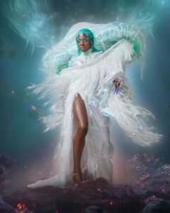 Keiona Instagram - A light in the Deep 

As much as plastic pollute the oceans, it can also be used to slay a Look.

@ranobrac 📸

@jibeassey ✂️ 
@hausoftokyo_ 💅🏿 
HAIR BY ME ✨