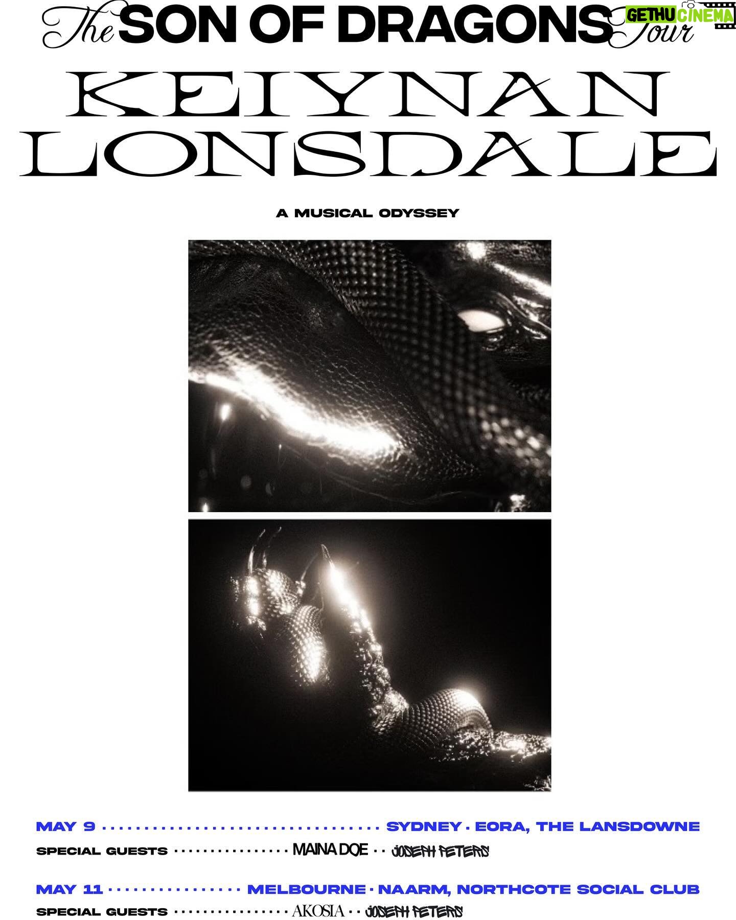 Keiynan Lonsdale - 7.2K Likes - PLAYING SYDNEY TONIGHT.
Premiering my debut tour show. I can’t tell you all the things I been going through in anticipation, but I can say I’ve been overly blessed and I am beyond grateful 🌠
Doors Open 7.30pm
@iamjosephpeters 7.45pm
@maina_doe 8.30pm
I’m on 9.30pm
See you there at The Lansdowne Hotel.
LAST MINUTE TICKETS FOR Y’ALL LAST MINUTE FOLKS GO TO MY BIO LINK 🔗
#TheSonOfDragonsTour
Love you beyond !
Keiy