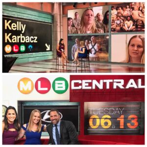 Kelly Karbacz Instagram - Thank you @laurenshehadi and everyone at #MLBCentral - @mlbnetwork for having me on to chat about #oitnbseason5 and my beloved #NewYorkYankees !! Link to full interview on my FB & Twitter page. ⚾️🍊#OITNB #OrangeIsTheNewBlack #Sankey #MLB #MLBNetwork #Yankees @yankees @oitnb @personapr 
Dress: @adriannapapell #adriannapapell