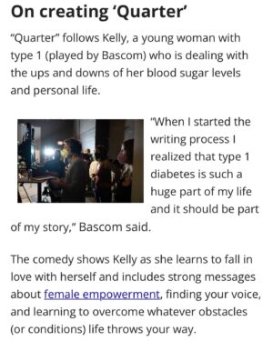 Kelsey Bascom Instagram - So excited to share this interview I did with @diatribenews 💙✨

I got to share part of my story with type 1 diabetes, how it led to writing Quarter and what we’re hoping this film will do for the diabetes community 💪 

So proud of @quartermovie and I can’t wait to share more soon 🥹