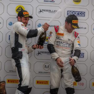 Kelvin Fletcher Instagram - WE WON! 

From P14 on the grid, what a mega job we did. 

The car was faultless, the team were relentless and to share this moment with this man was priceless ❤️

You’re right @plowey 
“It’s all about the journey” 
🏆🙌🏻🙏🏻❤️

#GT3 #BritishGT #McLaren #Teammates
