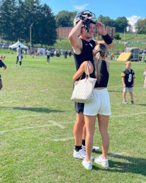 Kenny Pickett Instagram - Asked you to marry me a year ago today and every day has been better since !! A life time to go with my go to ❤️