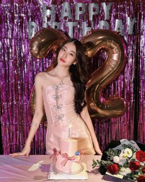 Kiki Lim Instagram - 22 is looking pretty good to me 🤍✨ 

Another year with @blissfulmoonbakery and had the prettiest coquette pink ribbon cake 😚💗

*cues Taylor swift’s 22 song *