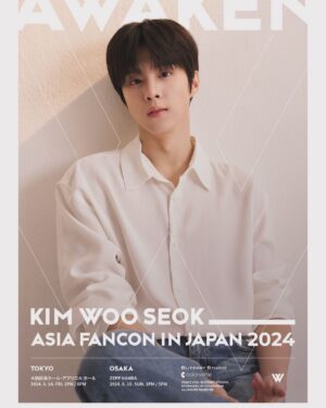 Kim Woo-seok Instagram - 日本のみなさん、こんにちわ キム・ウソクです。6月に開催される僕のファンミーティングについて新しい情報をお知らせします！
팬 여러분, 안녕하세요 팬미팅 예매 정보 알려드려요
「KIM WOO SEOK ASIA FANCON IN JAPAN 2024 AWAKEN」
【日程】
東京：2024年6月14日（金）
大田区民ホール・アプリコ 大ホール
①OPEN 13:00 START 14:00
②OPEN 17:00 START 18:00

大阪：2024年6月16日（日）
Zepp Namba
①OPEN 12:00 START 13:00
②OPEN 16:00 START 17:00

チケットは5月28日（火曜日）から楽天チケットで受付を開始する予定です！
* 예매는 5월 28일(화)부터 라쿠텐 티켓에서 시작합니다.
みなさんと会うの楽しみにしてます:)
