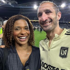 Kimrie Lewis Instagram - What a finish for our last home game before playoffs, led by this guy: @bouanga_20. Bravo @lafc 🖤💛 #hattrick