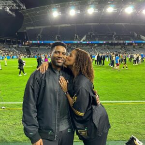 Kimrie Lewis Instagram - What a finish for our last home game before playoffs, led by this guy: @bouanga_20. Bravo @lafc 🖤💛 #hattrick