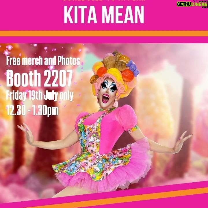 Kita Mean - 3 Likes - Catch me today at the @worldofwonder Booth# 2207 between 12.30pm - 1.30pm for free merch, photos and hugs!
Then I’m with @jonnymcgovernisyourdaddy for Hey Qween! at 4.30pm.
It’s going to be CAMP! I can’t wait to see you! 💋