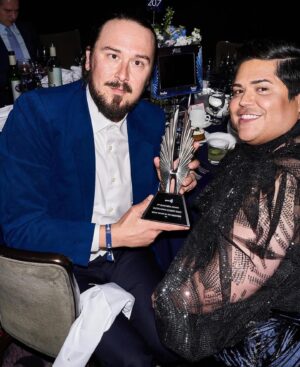 Kyle Newacheck Instagram - Thank you to @glaad for honoring What We Do In The Shadows as the outstanding comedy series this year.  Super lucky to be a part of the creation process of this show about vampires who live without boundaries and their courageous familiar, Guillermo. 🧛🏻🧛🏻‍♀️❤️