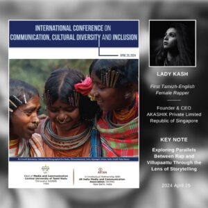 Lady Kash Instagram - I will be presenting a Key Note for the International Conference on Communication, Cultural Diversity and Inclusion. At the precipice of the release of Villupaattu - The Live Orchestral Version, I will be speaking about exploring parallels between Rap and Villupaattu through the lens of storytelling. 

Tune into the YouTube link in profile to watch it live now!