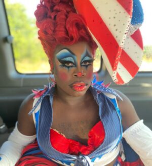 Laila McQueen Instagram - Did y’all catch @bobthedragqueen clowning around in Granbury TX last week for the premier of @werehere ?!
- 
Makeup by me 
Hair @wigsandgrace 
Look @realdominocouture 
Full body photo @gregendries
