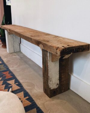Lane Toran Instagram - Today’s project: build a bench from old barn wood. Hazy supervising per us(ual).
