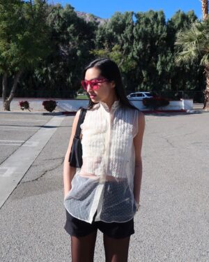 Lang Khê Tran Instagram - 1 breakfast with morning light 
2 @theofficialmads 
3 bus at Palm Springs 
4 @sparrowslodge 
5 parking lot wearing @chimyen_official 
6 dessert au chocolat 
7 found a random hat