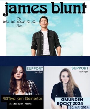 Laura Bilgeri Instagram - beyond excited & honored to be this years support act for the one&only James Blunt 🎵🥰🙈🙌🏼 my band & I can’t wait to be there! @lucasbitschnau @john_fancy666 @ralphhollenstein @pepepichler 
.
.
#jamesblunt #tour #2024 #support #laurabilgeri #live #music #gmundenrockt #krems #festivalamsteinertor #krems